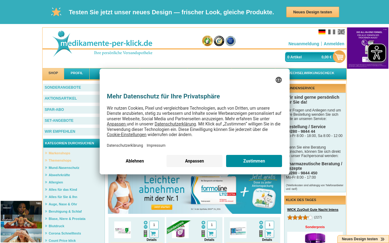 Gerenderte Browseransicht von medikamente-per-klick.de