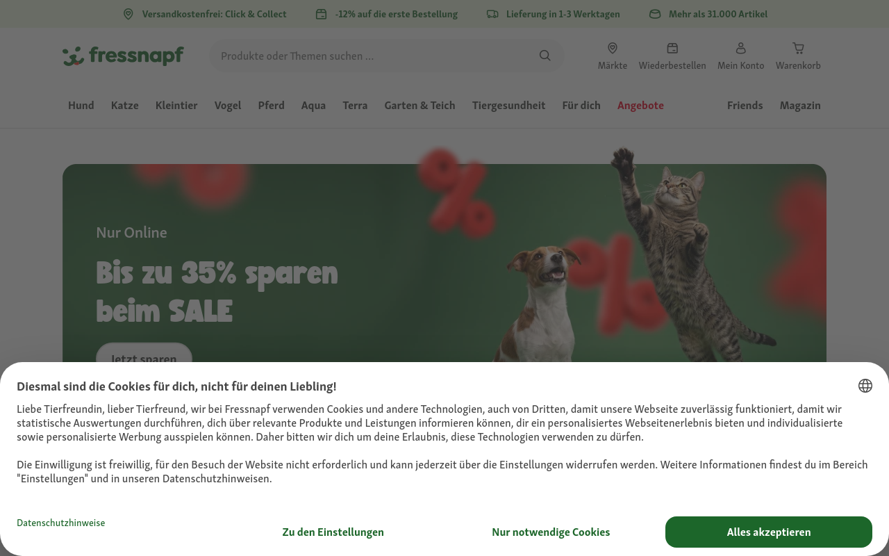 Gerenderte Browseransicht von fressnapf.de