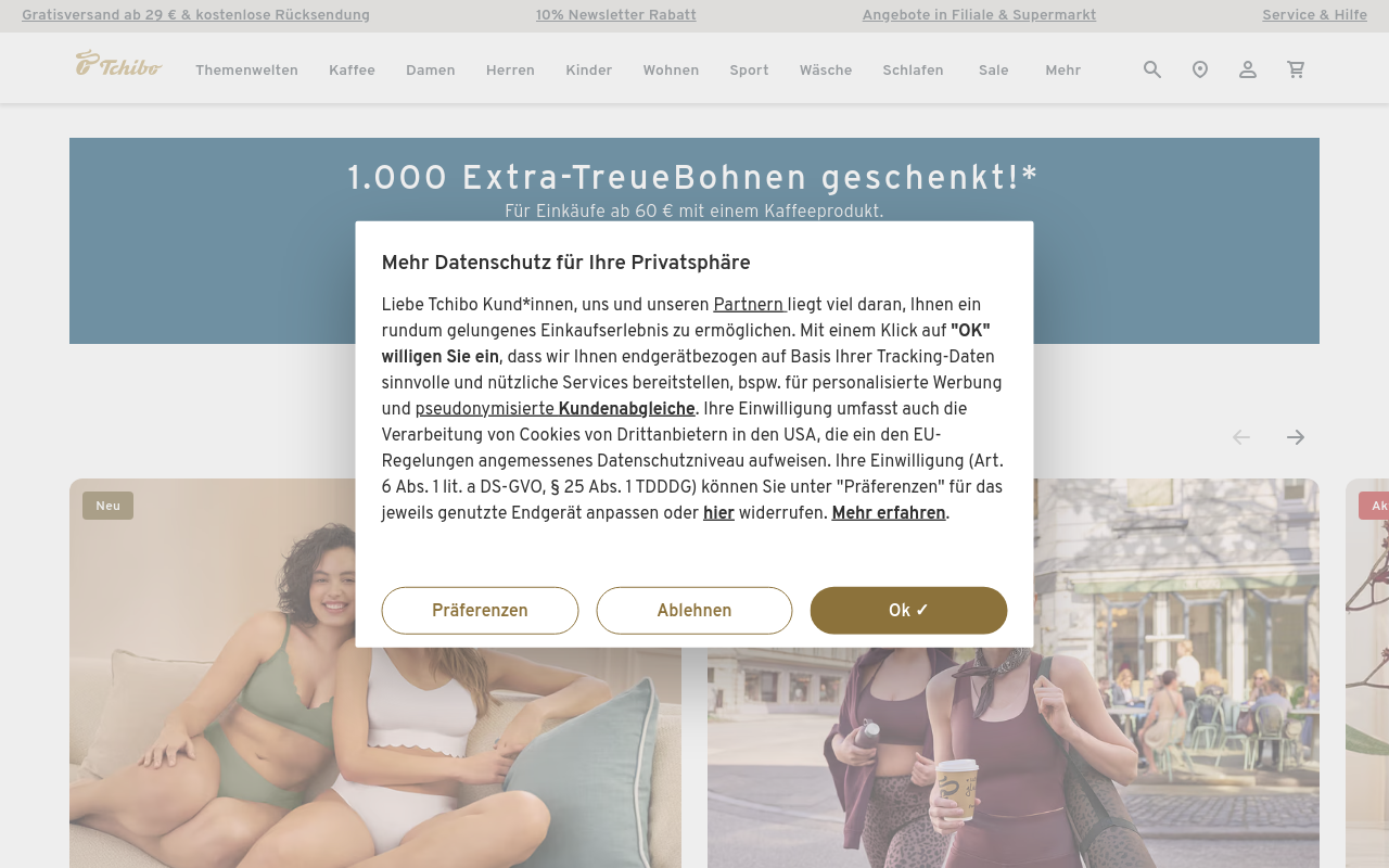 Gerenderte Browseransicht von tchibo.de