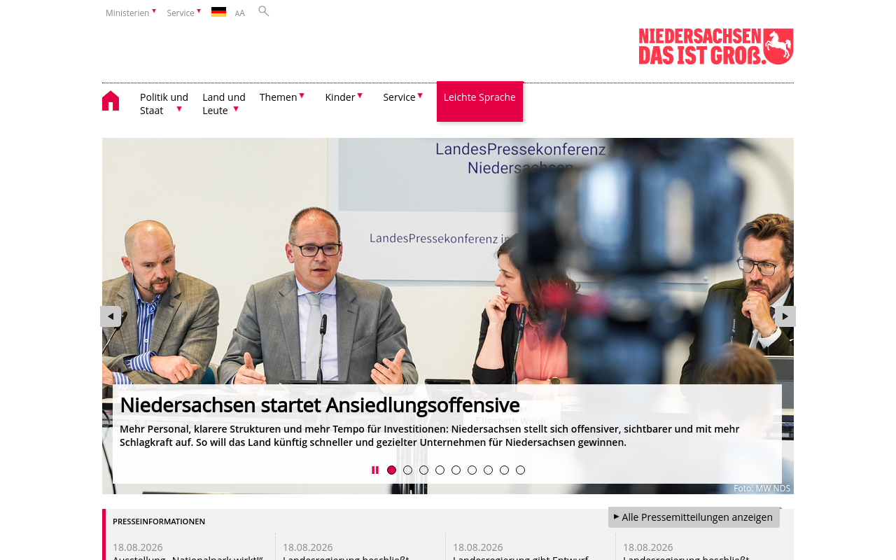 Gerenderte Browseransicht von niedersachsen.de
