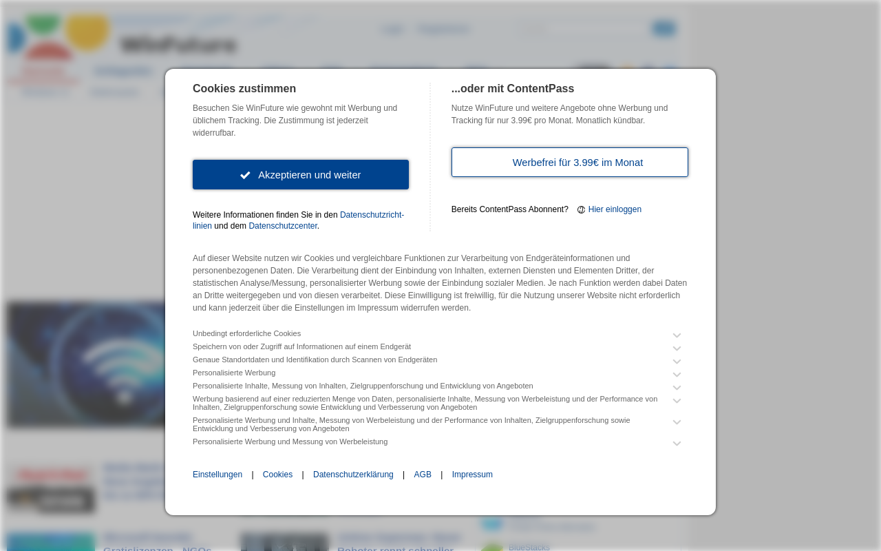Gerenderte Browseransicht von winfuture.de