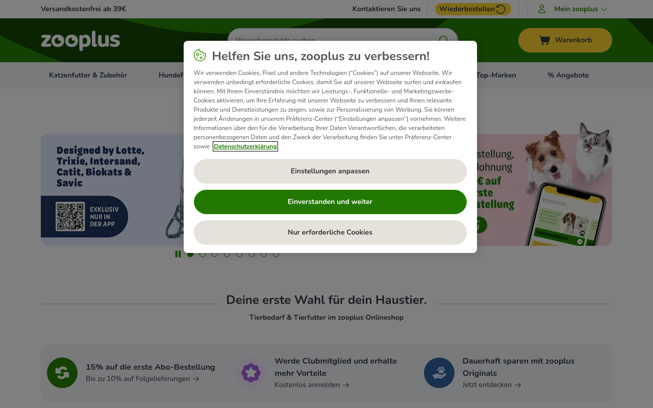 Gerenderte Browseransicht von zooplus.de