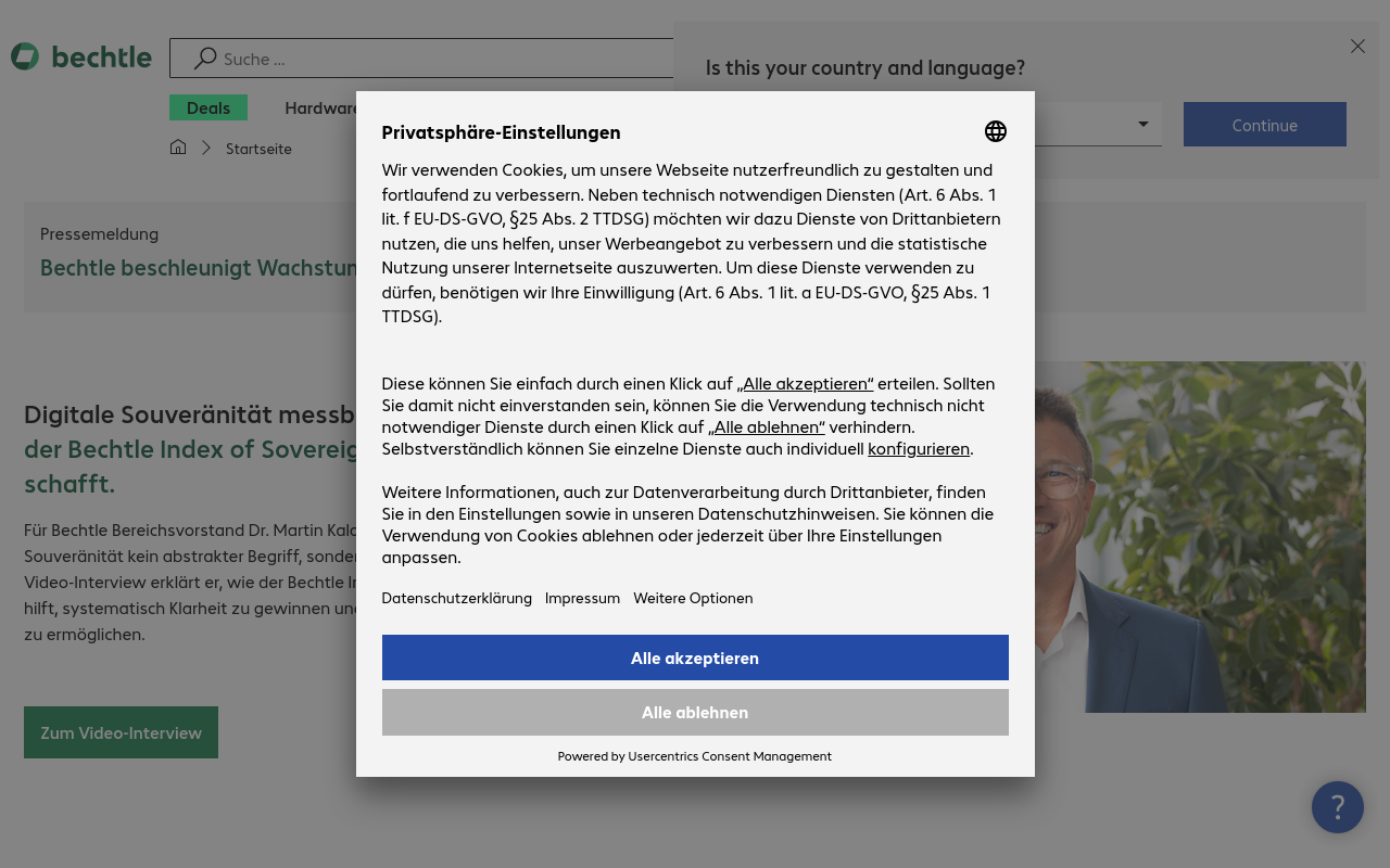 Gerenderte Browseransicht von bechtle.com