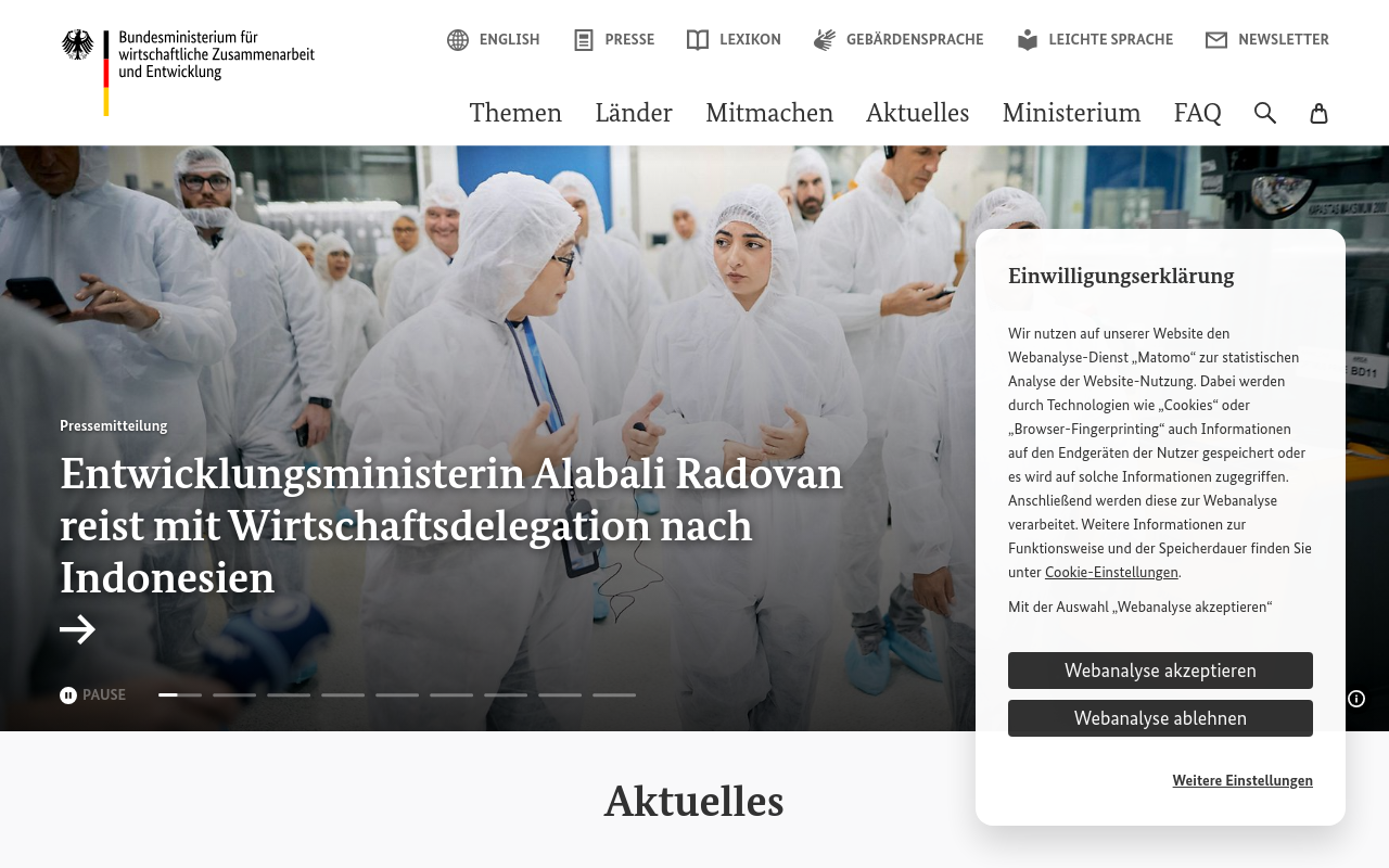Gerenderte Browseransicht von bmz.de