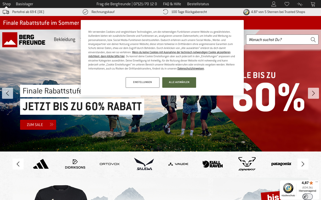 Gerenderte Browseransicht von bergfreunde.de
