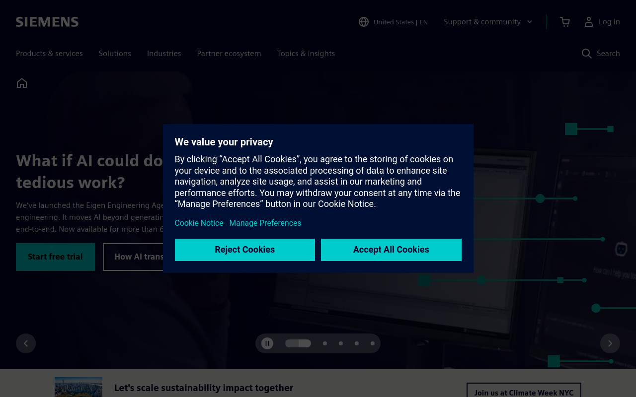 Gerenderte Browseransicht von siemens.com