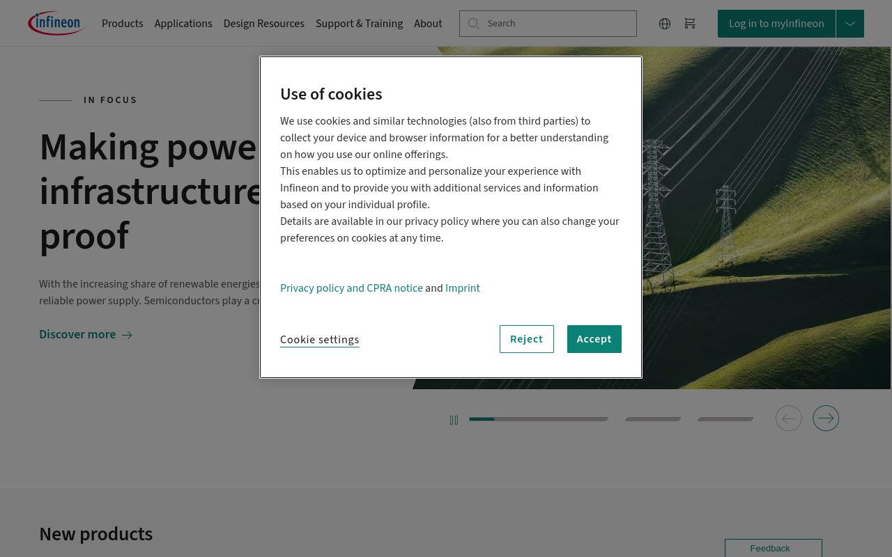 Gerenderte Browseransicht von infineon.com