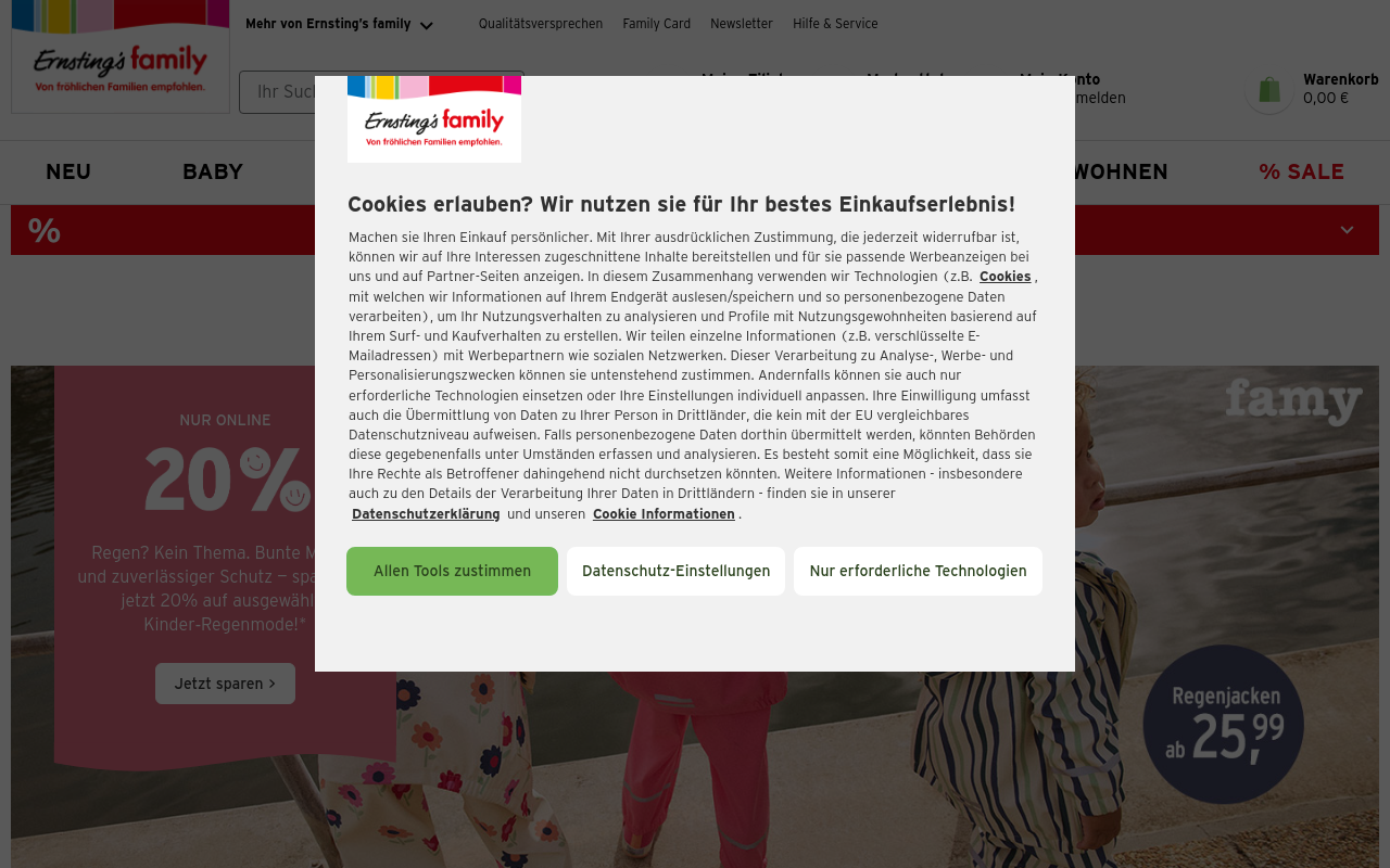 Gerenderte Browseransicht von ernstings-family.de
