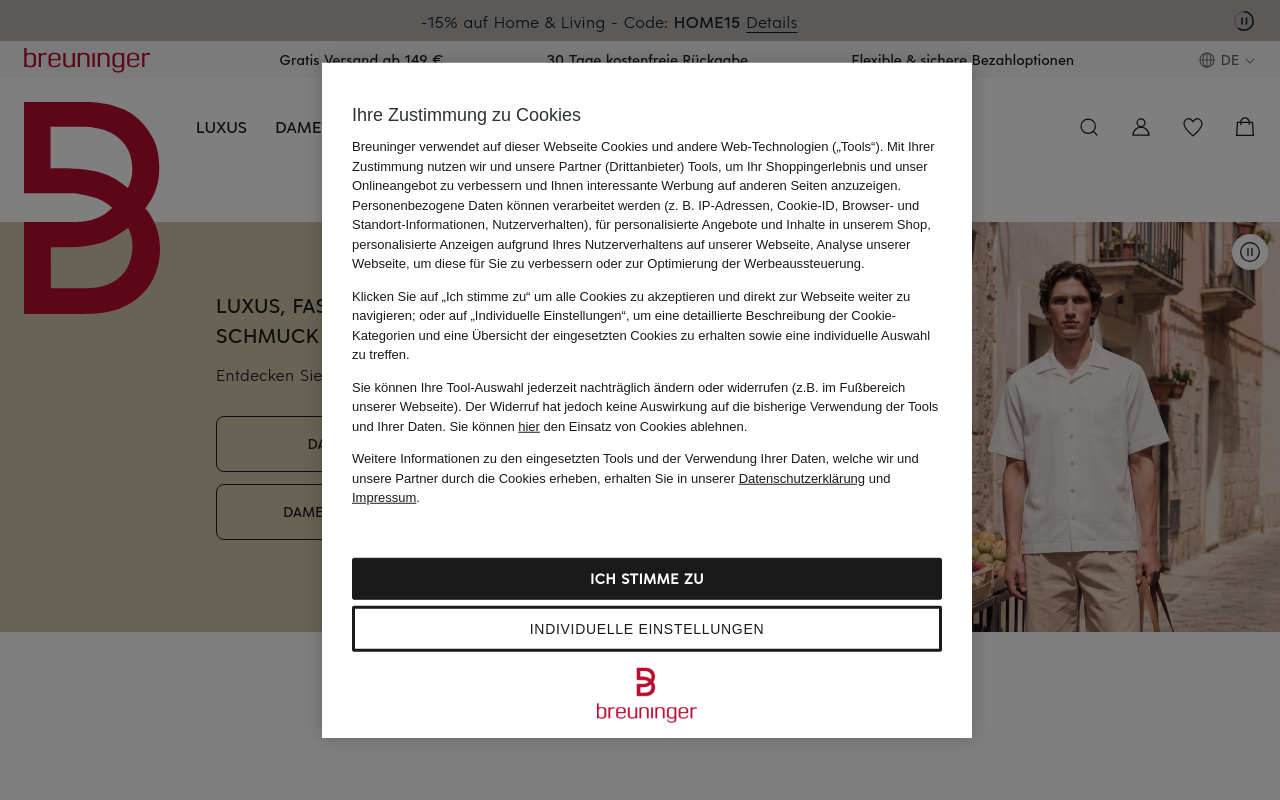 Gerenderte Browseransicht von breuninger.com