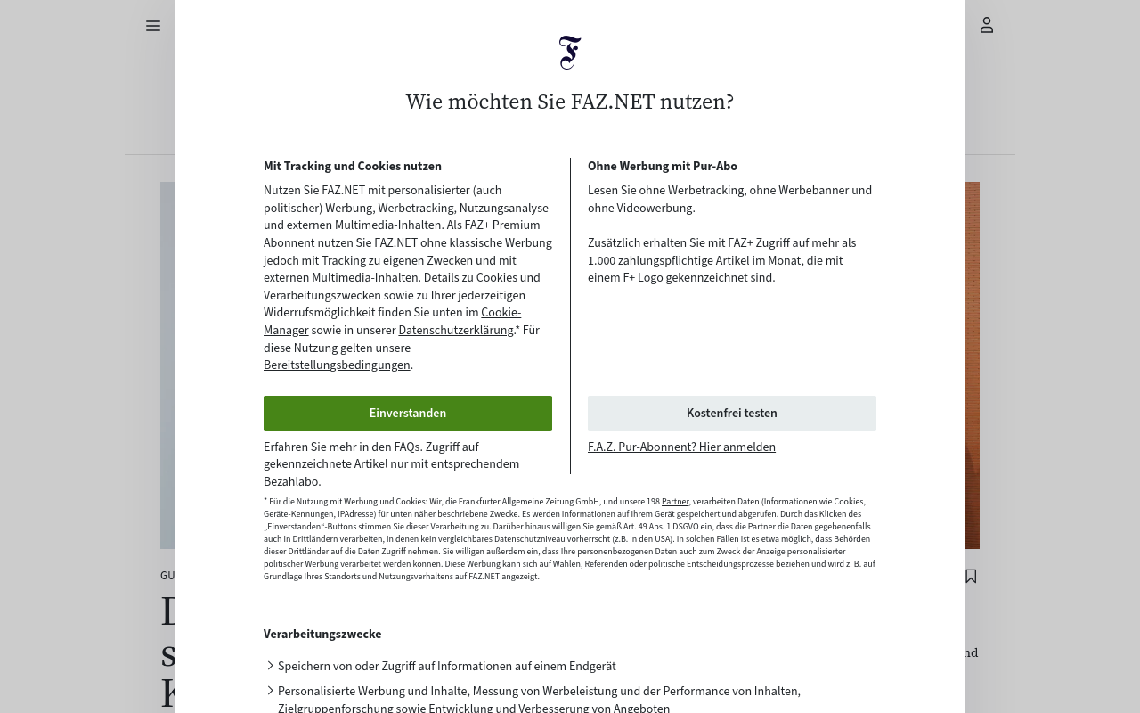 Gerenderte Browseransicht von faz.net