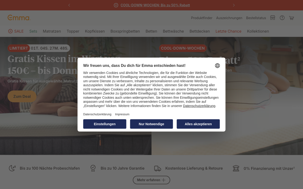 Gerenderte Browseransicht von emma-matratze.de
