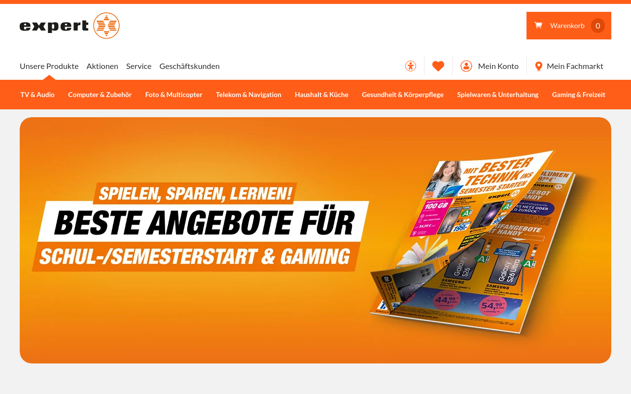 Gerenderte Browseransicht von expert.de