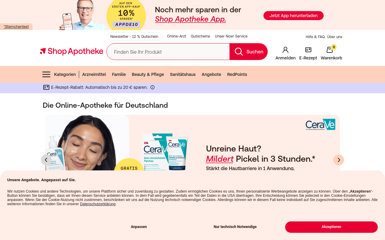 Gerenderte Browseransicht von shop-apotheke.com