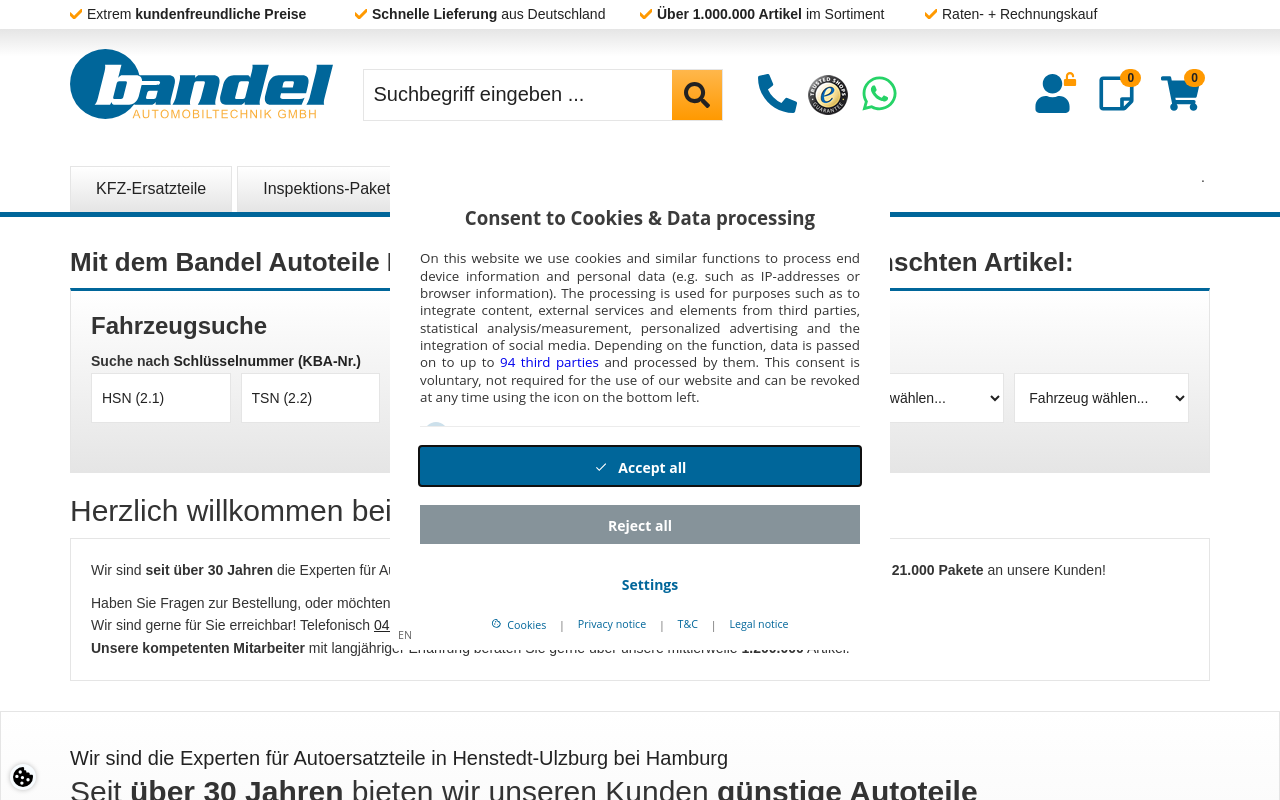 Gerenderte Browseransicht von bandel-online.de
