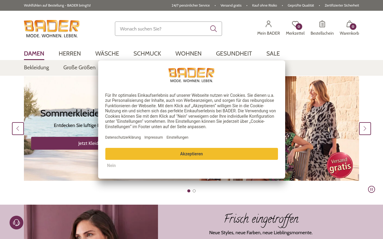 Gerenderte Browseransicht von bader.de