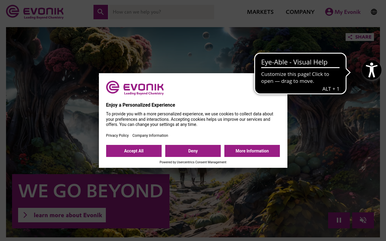 Gerenderte Browseransicht von evonik.com