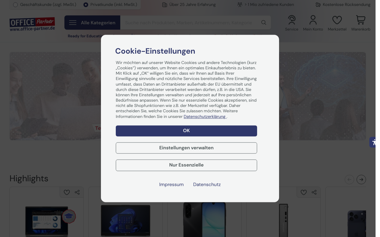 Gerenderte Browseransicht von office-partner.de