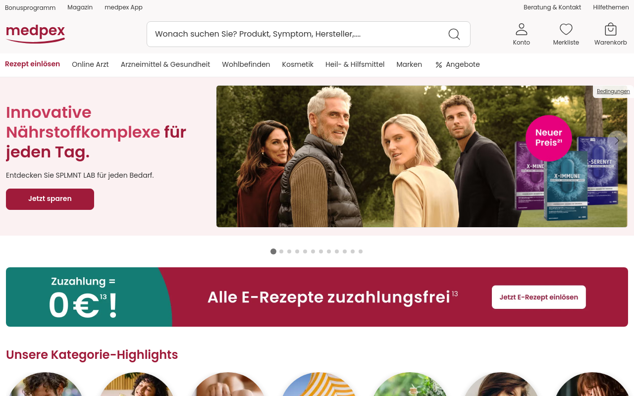 Gerenderte Browseransicht von medpex.de