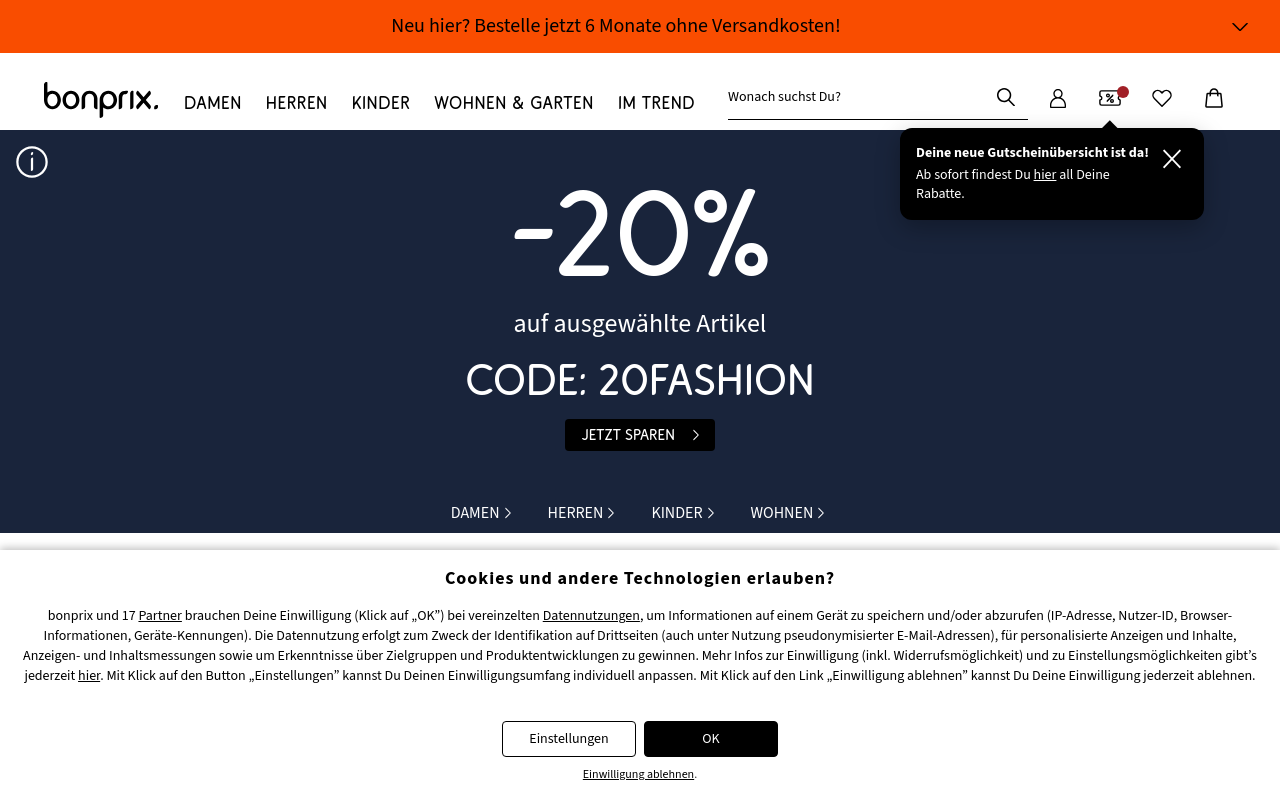 Gerenderte Browseransicht von bonprix.de