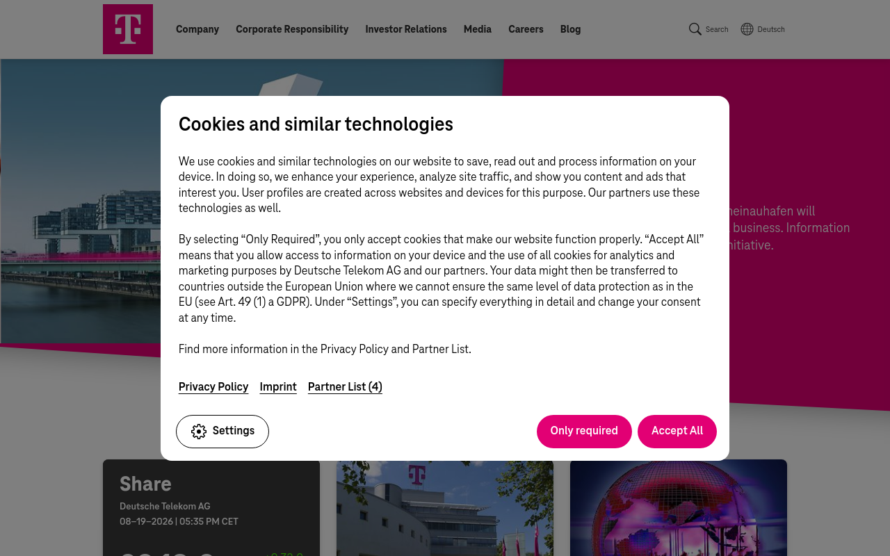 Gerenderte Browseransicht von telekom.com